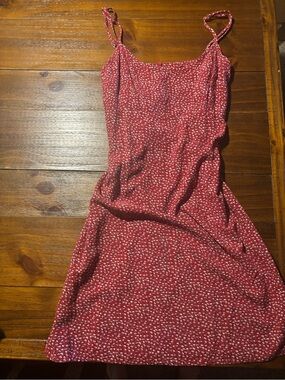 Brandy Melville Red Mini Slip Dress with White Floral Print